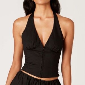 NIA - Rae Halter Neck Corset Top in Black